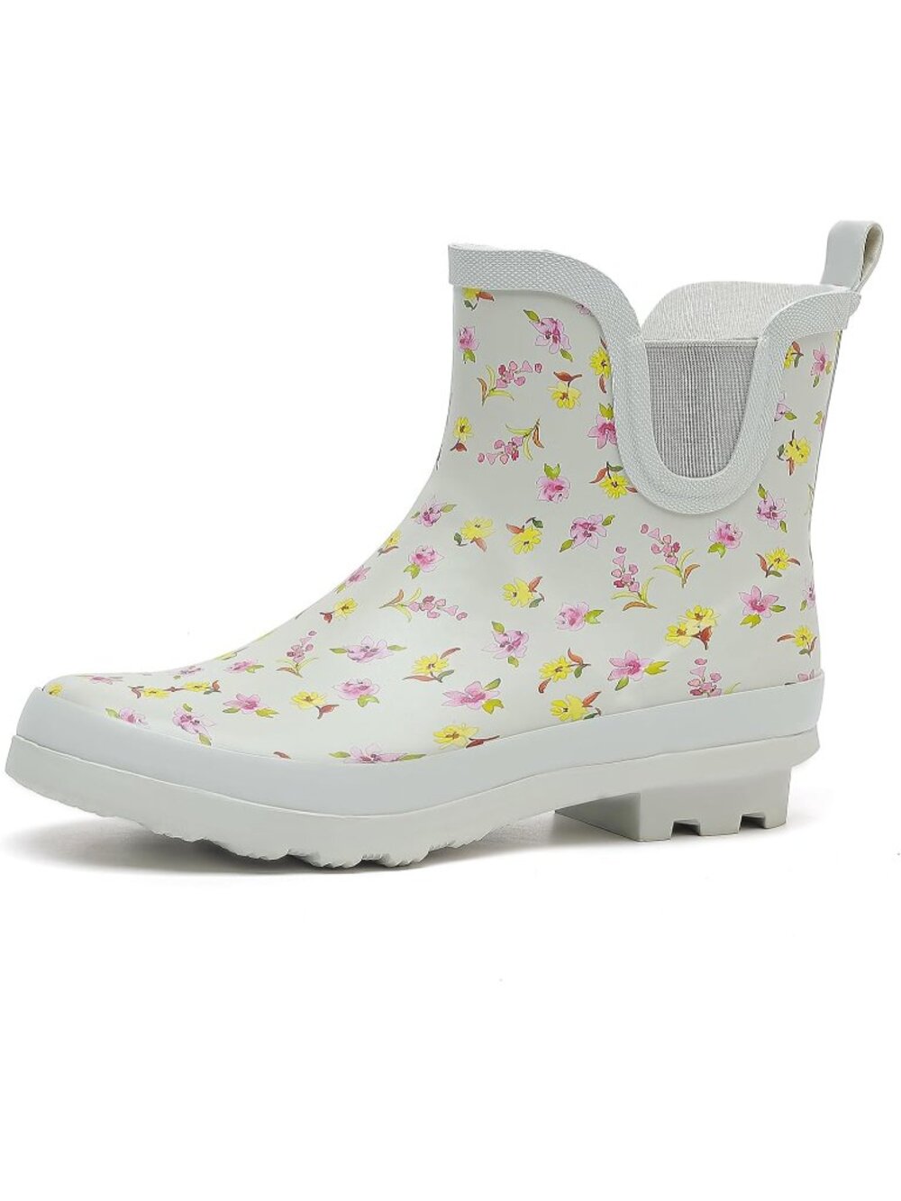 Women's Grey Light Ankle Garden Anti-Slipping Floral Printed Stylish Rain Boots